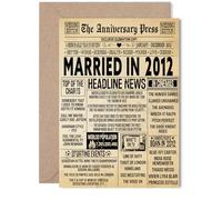 13th Anniversary Card for Women Men - Vintage Newspaper Married in 2012 - Happy 13 Year Wedding Anniversary Card for Partner Husband Companion Wife, 5x7 Inch Anniversaries Greeting Cards