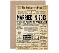12th Anniversary Card for Women Men - Vintage Newspaper Married in 2013 - Happy 12 Year Wedding Anniversary Card for Husband Companion Wife Partner, 5x7 Inch Anniversaries Greeting Cards