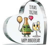 13th Anniversary Plaque Gifts for Wife Husband - Happy Anniversary - I Love You Romantic Acrylic Heart Gift For Women Men, 100mm x 100mm Present For Couples Thirteenth Wedding Anniversaries
