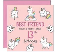 13th Best Friend Birthday Card - Funny Cat Cute Girls Womens Birthday Card for 13 Year old teenage Kids thirteen, thirteenth