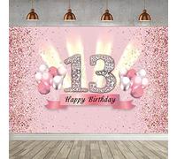 13th Birthday Backdrop Banner for Girls 13th Birthday Decoration Fabric Sign Poster 13th Anniversary Party Deco Photo Background Glitter Pink