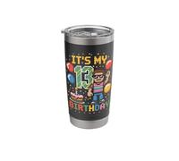 13th Birthday Boy Retro Video Game 13 Years Old Pixel Art Stainless Steel Insulated Tumbler