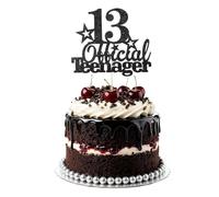 13th Birthday Cake Topper, “13 Official Teenager” Glitter Cake Decoration, Black Birthday Cake Topper for Teen Party, Cupcakes, Desserts and Birthday Celebrations
