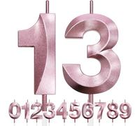 13th Birthday Candle, 3D Design Rose Gold Glitter Number Candles, Cake Topper Decorations, Cake Candle for Birthday Party, Wedding Anniversary, Baby Shower, Party Decoration (Pink Gold)