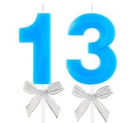 13th Birthday Candle Blue Bow Number 13 Candles Cake Topper Decorations Happy Birthday for Child Boy Girls Anniversary Celebrations Party Supplies