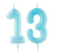 13th Birthday Candle Blue Glitter Number 13 Candles Luminous Cake Topper Decorations Happy Birthday Candle for Girls Boy Women Anniversary Celebrations Party Supplies