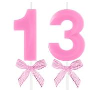 13th Birthday Candle Pink Bow Number 13 Candles Cake Topper Decorations Happy Birthday for Child Boy Girls Anniversary Celebrations Party Supplies