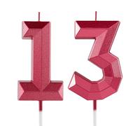 13th Birthday Candle Red Number 13 Candles 3D Design Cake Topper Decorations Happy Birthday Candle for Women Men Wedding Anniversary Celebrations Party Supplies