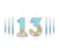 13th Birthday Candles for Cake, Silver Shell Sequins Birthday Candles, Boys Girls 13th Birthday Decorations, Mermaid Themed Birthday Decorations Party Supplies, Gold Blue Number 13 Candles Birthday