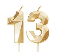 13th Birthday Candles, Gold Number 13 Happy Birthday Candles, Girls Boys Cake Topper Decorations for 13 Year Old Birthday Party Wedding Anniversary Celebration Supply Gold