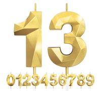 13th Birthday Candles, Number 13 Candle, Gold Birthday Candles for Cake, Diamond 3D Happy Birthday Cake Candle Decorations for Birthday Party Wedding Anniversary Celebration Supplies