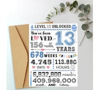 13th Birthday Card Birthday Cards for Boy 13 Years Birthday Gifts Kids 13th Birthday Card Boy Personalized Greeting Cards With Envelope and Stickers -170mmx 215mm (13- Blue)