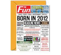 13th Birthday Card for Boys Girls - Born In 2012 Newspaper - Happy 13 Birthday Cards for Brother Cousin Granddaughter Daughter Nephew Grandson, 5x7 Inch Bday Greeting Cards
