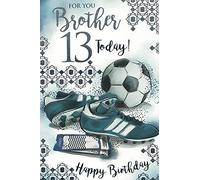 BROTHER 13TH BIRTHDAY CARD. FOOTBALL DESIGN. 9 X 6 INCHES