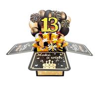 13th Birthday Card for Jaunge, Happy 13 Year Old Birthday 3D Card with Envelope and Note, Unique 13th Birthday Gift Idea for Boys, Black and Golden