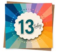 13th Birthday Card for Teenager, Rainbow Burst 13 Today | Bold rainbow burst rays with a “13 today” centrepiece-bright, fun colour for a teenager’s 13th birthday.