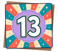 13th Birthday Card for Teenager, Retro Starburst Number 13 | Make their 13th pop with a large number 13 centrepiece on a bold retro starburst, dotted with sparkle stars.