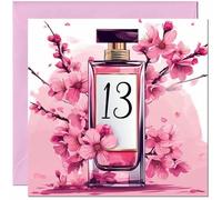 13th Birthday Card for women - Cherry Blossom Perfume Age - Elegant Classy Birthday Card for 13 Year old teenage Girl Daughter Granddaughter Kids thirteen, thirteenth Sister cousin Niece