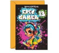 13th Birthday Card Girls - Epic Gamer Girl - Happy Birthday Card for 13 Year Old Girl Kids, 5x7 Inch Thirteen Thirteenth Bday Video Game Gaming Greeting Cards