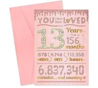 13th Birthday Card, Pink Happy Birthday Card with Envelope, 13th Birthday Gifts for Girls Daughter Niece Granddaughter 13th Birthday Card Girl Decorations