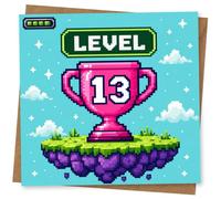 13th Birthday Card, Pixel Trophy with LEVEL 13