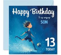 13th Birthday Cards for Boys - Football Boy - Happy Birthday Card for 13 Year Old Boy Great Nephew Brother Grandson Cousin, 145mm Bday Greeting Cards