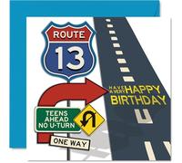13th Birthday Cards for Boys Girls - Route 13 - Happy Birthday Card for 13 Year Old Boy Girl Niece Son Brother Granddaughter, 145mm Bday Greeting Cards