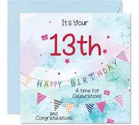 13th Birthday Cards for Boys - Party Bunting - Happy Birthday Card for 13 Year Old Boy Great Nephew Brother Grandson Cousin, 145mm Bday Greeting Cards