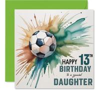 13th Birthday Cards for Daughter - Watercolour Football Splash - Happy Birthday Card for 13 Year Old Daughter from Dad Mum, 145mm Bday Greeting Cards