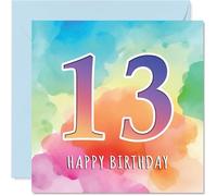 13th Birthday Cards for Girls and Boys, Colourful Watercolour Age