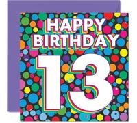 13th Birthday Cards for Girls Boys - Funky Rainbow Dots - Happy Birthday Card for 13 Year Old Girl Boy Grandson Son Cousin Sister, 145mm Bday Greeting Cards