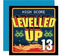 13th Birthday Cards for Girls Boys - Leveled UP - Happy Birthday Card for 13 Year Old Girl Boy Niece Son Brother Granddaughter, 145mm Bday Greeting Cards