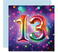 13th Birthday Cards for Girls Boys - Rainbow Foil Balloon - Happy Birthday Card for 13 Year Old Girl Boy Nephew Cousin Niece Sister, 145mm Bday Greeting Cards