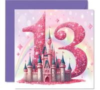 13th Birthday Cards for Girls, Fairy Princess Castle | Happy Birthday Card for 13 Year Old Girl Niece Great Niece Daughter Cousin, 145mm Bday Greeting Cards