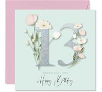 13th Birthday Cards for Girls - Fancy Floral Flowers - Happy Birthday Card for 13 Year Old Girl Goddaughter Great Niece Granddaughter Sister, 145mm Bday Greeting Cards