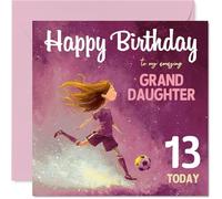 13th Birthday Cards for Granddaughter - Football Girl - Happy Birthday Card for 13 Year Old Girl Granddaughter Grandchild, 145mm Bday Greeting Cards