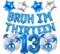13th Birthday Decoration Balloon Boys - 38 Pcs Blue Bruh I'm Thirteen Letter Banners Number 13 Star Foil Latex Balloons for Boy Teenager Happy Birthday Celebration Party Decor Supplies