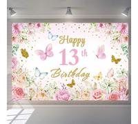 13th Birthday Decoration for Girls, Happy 13th Birth day Banner Fabric Sign Poster Flower Background Banner Wall Door Decoration, Birthday Party Welcome Sign, 150 cm x 90 cm