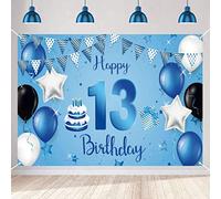 13th Birthday Decoration Party Decor For Boy Fabric Sign Poster 13th Anniversary Background Banner Thirteenth Birthday Party Supplies Blue Table Decoration, 150cm