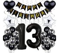 13th Birthday Decoration Set - Black, White, and Silver Balloon Party Supplies for Boys and Girls