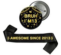 13th Birthday Decorations Badge Sash - Black Gold 2013 Sash Badge Teens | Black Gold Vintage Since 2013 Sash Badge Gift Boys Official Teen 13 Retro Birthday Party