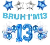 13th Birthday Decorations Balloon Boys - 19 Pcs Blue Bruh I'M 13 Glitter Banner Number 13 Foil Latex Balloons Party Decoration for Girls 13 Years Old Birthday Celebration Decor Supplies
