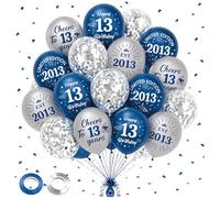 13th Birthday Decorations Balloons Boy - 40 Pcs Navy Blue Silver Cheers to 13 Years Est 2013 Limited Edition 2013 Happy Birthday Balloon Set for Teenager Boys 13 Years Old Party Supplies