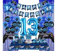 13th Birthday Decorations Banner Balloons - 110Pcs Video Game Party Supplies Set Include Fringe Curtain, Happy Birthday Cake Toppes Napkins Tablecloth Tableware for 13 Years Old Boys Kids