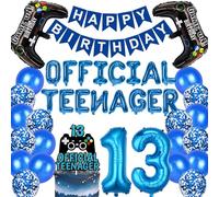 13th Birthday Decorations Boy Blue - 40 Pcs Official Teenager Balloons, Happy Birthday Banner, Controller Number 13 Balloons, Cake Topper for Boys 13 Year Old Party Supplies