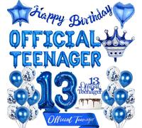 13th Birthday Decorations Boy Blue - 40 Pcs Official Teenager Party Decoration Including Letter Balloons Happy Birthday Banner Crown Number 13 Balloon Sash for 13 Years Old Party Supplies