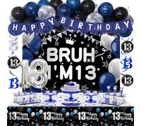 13th Birthday Decorations Boy Girls, Bruh I'M 13 Backdrop Happy 13th Birthday Banner Tablecloth 13th Birthday Balloons Teenager Birthday Decorations Hanging Swirls Balloon Arch Kit Party Supplies