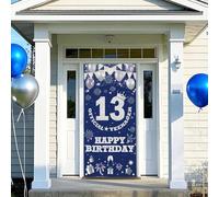 13th Birthday Decorations Door Banners, Blue Official Teenager 13th Birthday Backdrop, Large Size Porch Sign Background for Girls, 13 Years Old Poster Photo Background Party Supplies(185x90cm)