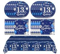 13th Birthday Decorations for Boy Girl - Official Teenager Tableware Navy Blue Silver Plates Napkins Tablecloth Dinnerware for Teens 13 Year Old Party Favor