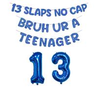 13th Birthday Decorations for Boys - 2 Unique Banners with Popular Teen Slang, Shiny "13" Foil Number Balloon for Boy 13 Year Old Birthday Party Decoration